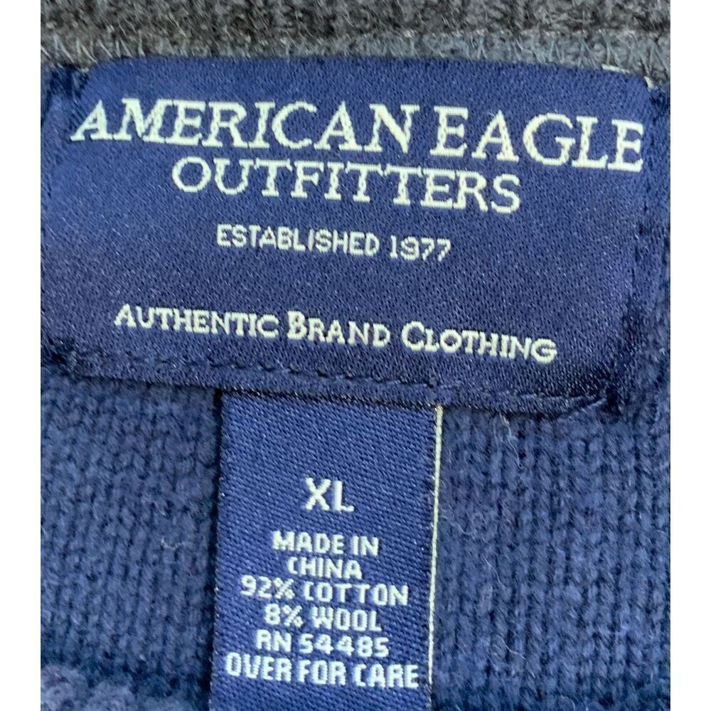 American Eagle Charcoal Ribbed Knit Crew Neck Wool Blend Grandpacore Sweater XL - Picture 10 of 11